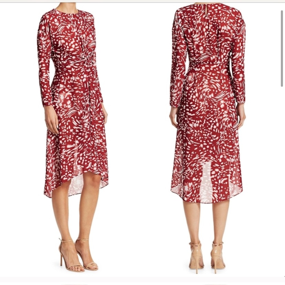 Maje NWOT Asymmetric Twist Georgette Red Dress